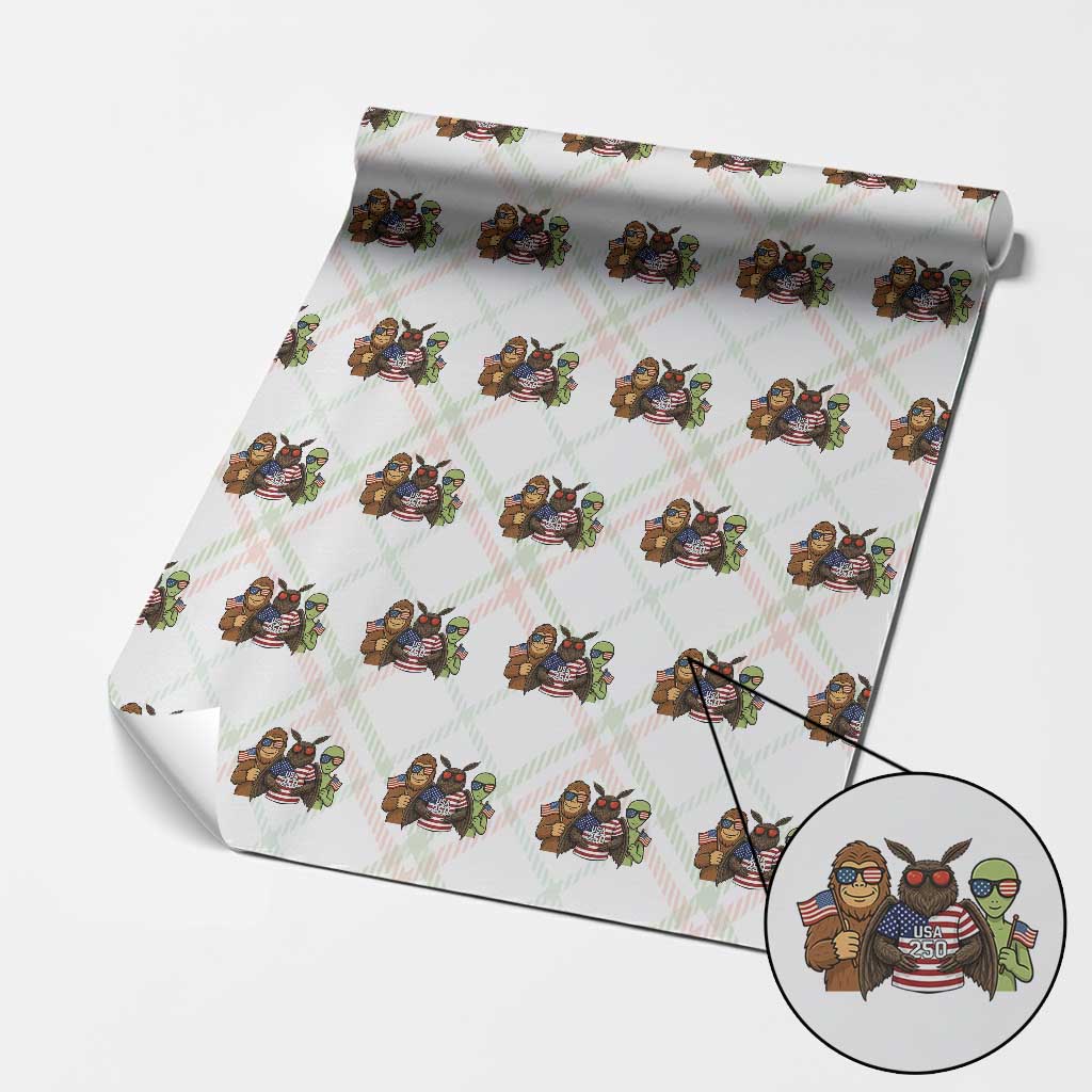 Funny Bigfoot Mothman Alien Wrapping Paper Roll USA 250th Anniversary