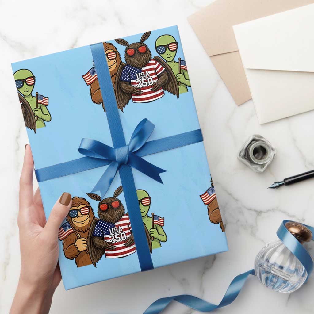 Funny Bigfoot Mothman Alien Wrapping Paper Roll USA 250th Anniversary