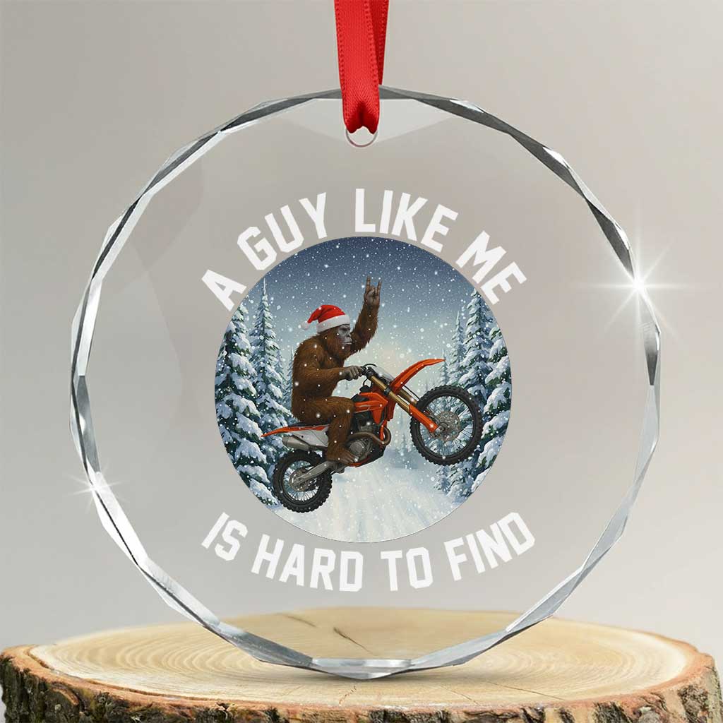 Funny Bigfoot Motorcycle Christmas Crystal Glass Ornament Sasquatch Rock On Hand Xmas - Wonder Print Shop