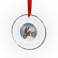 Funny Bigfoot Motorcycle Christmas Crystal Glass Ornament Sasquatch Rock On Hand Xmas - Wonder Print Shop