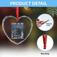 Funny Bigfoot Motorcycle Christmas Heart Crystal Glass Ornament A Guy Like Me Is Hard To Forest Find - Wonder Print Shop
