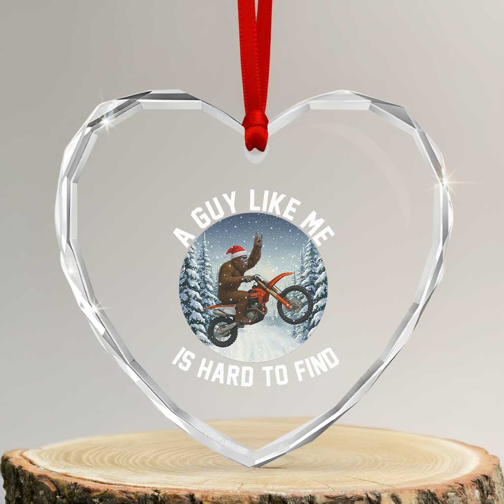 Funny Bigfoot Motorcycle Christmas Heart Crystal Glass Ornament Sasquatch Rock On Hand Xmas - Wonder Print Shop