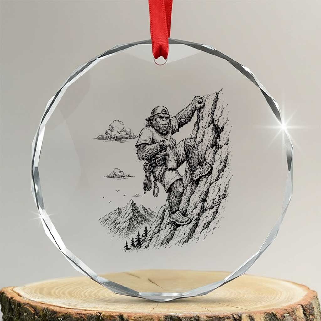 Funny Bigfoot Mountain Climber Crystal Glass Ornament Outdoor Hiking Adventure