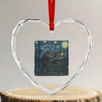 Funny Bigfoot Painting Starry Night Art Parody Gift Heart Crystal Glass Ornament - Wonder Print Shop