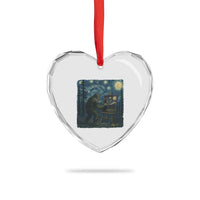 Funny Bigfoot Painting Starry Night Art Parody Gift Heart Crystal Glass Ornament - Wonder Print Shop
