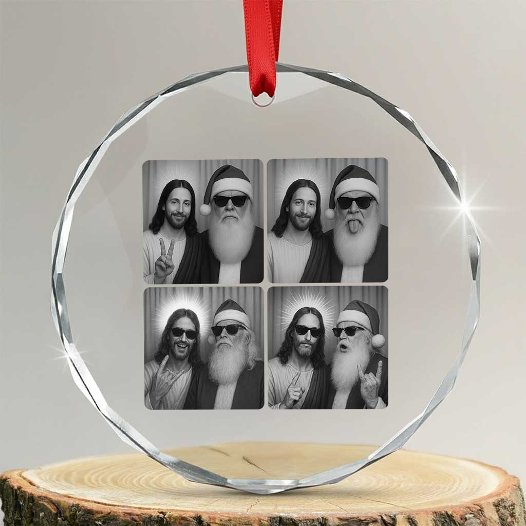 Funny Bigfoot Photobooth Christmas Crystal Glass Ornament Sasquatch Jesus Christian Xmas - Wonder Print Shop