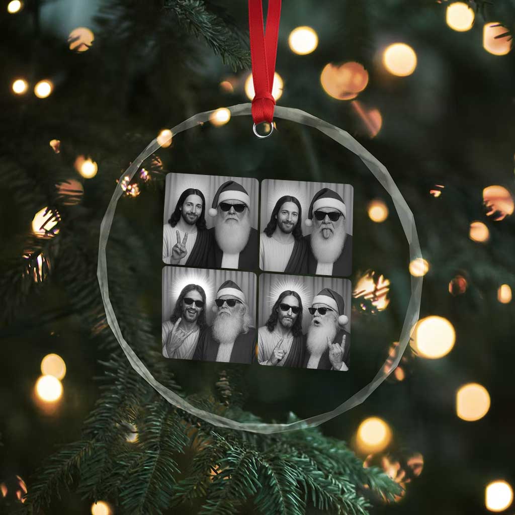Funny Bigfoot Photobooth Christmas Crystal Glass Ornament Sasquatch Jesus Christian Xmas - Wonder Print Shop