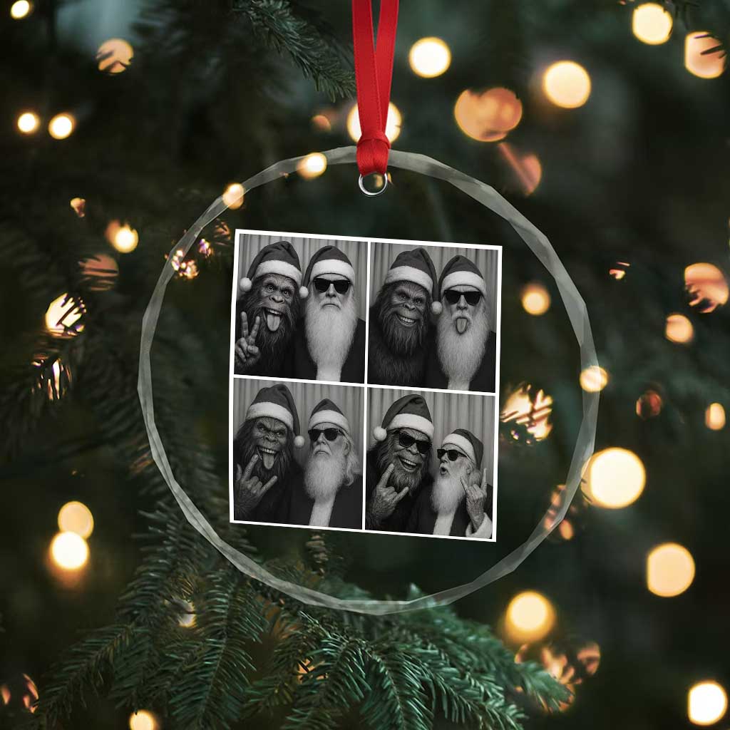 Funny Bigfoot Photobooth Christmas Crystal Glass Ornament Sasquatch Santa Claus Xmas - Wonder Print Shop