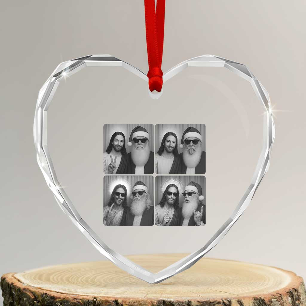 Funny Bigfoot Photobooth Christmas Heart Crystal Glass Ornament Sasquatch Jesus Christian Xmas - Wonder Print Shop