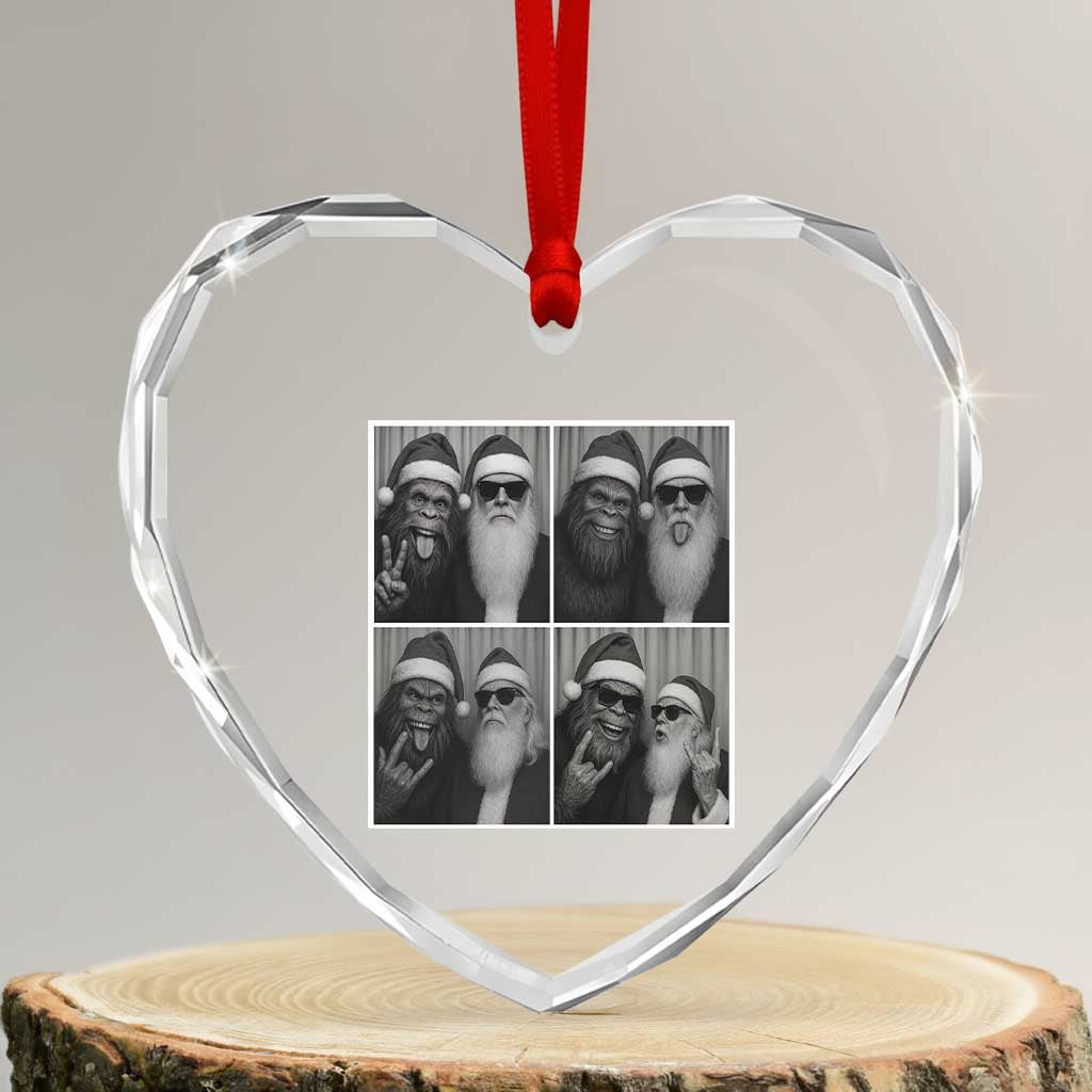 Funny Bigfoot Photobooth Christmas Heart Crystal Glass Ornament Sasquatch Santa Claus Xmas - Wonder Print Shop