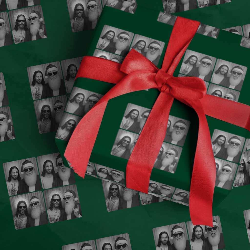 Funny Bigfoot Photobooth Xmas Wrapping Paper Roll Sasquatch Jesus Christian Xmas - Wonder Print Shop