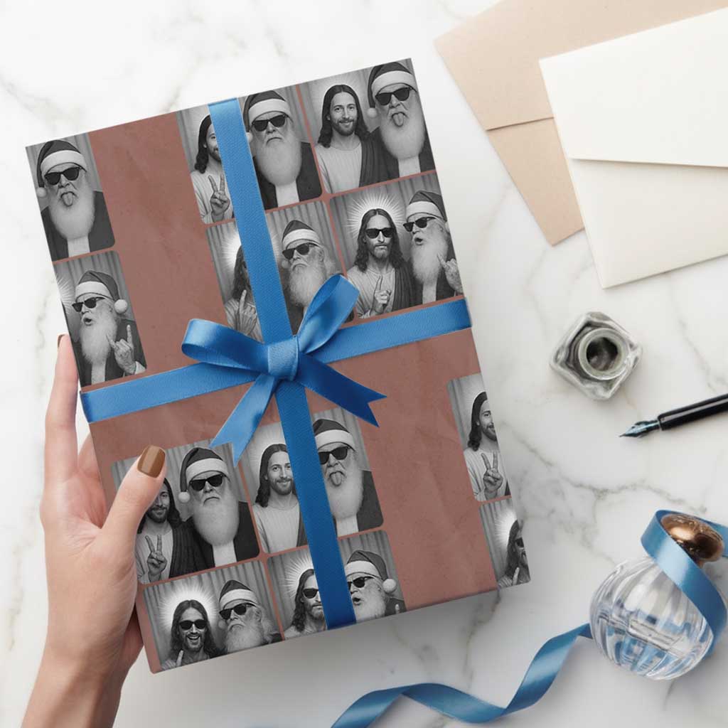 Funny Bigfoot Photobooth Xmas Wrapping Paper Roll Sasquatch Jesus Christian Xmas - Wonder Print Shop