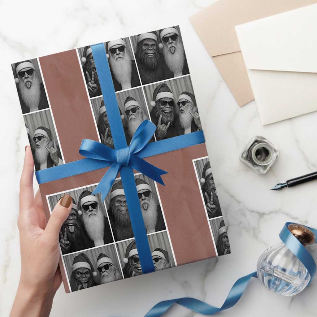 Funny Bigfoot Photobooth Xmas Wrapping Paper Roll Sasquatch Santa Claus Xmas - Wonder Print Shop