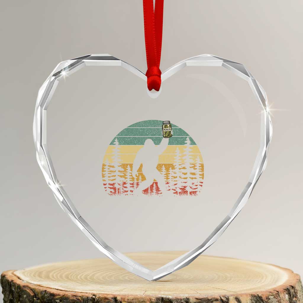 Funny Bigfoot Pickles Lover Heart Crystal Glass Ornament Retro Sasquatch Cucumber Food Lover