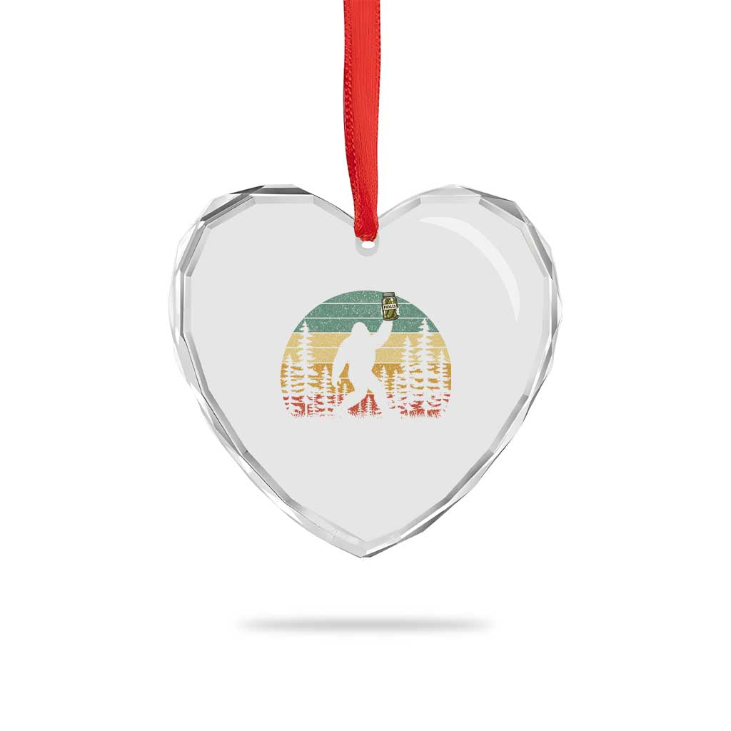 Funny Bigfoot Pickles Lover Heart Crystal Glass Ornament Retro Sasquatch Cucumber Food Lover