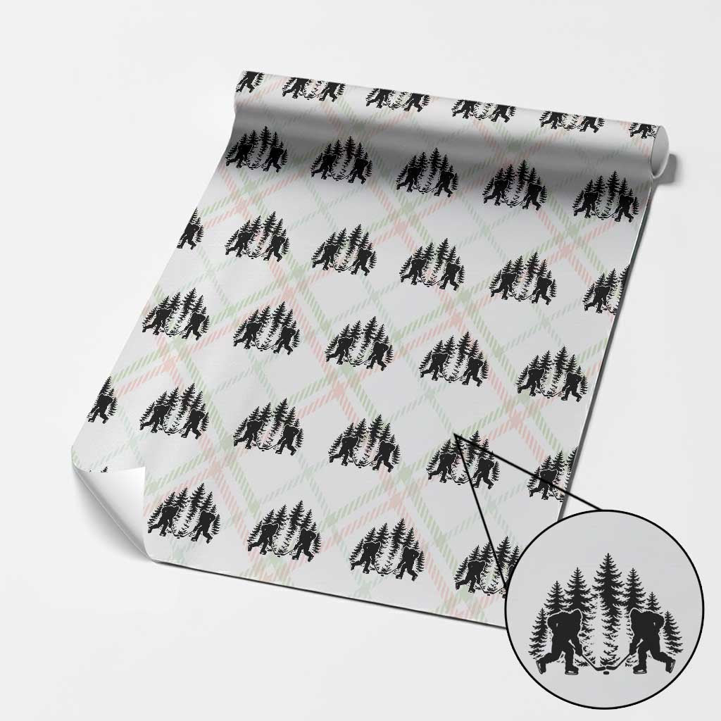Funny Bigfoot Playing Ice Hockey Wrapping Paper Roll Cryptid Lover Gift - Wonder Print Shop