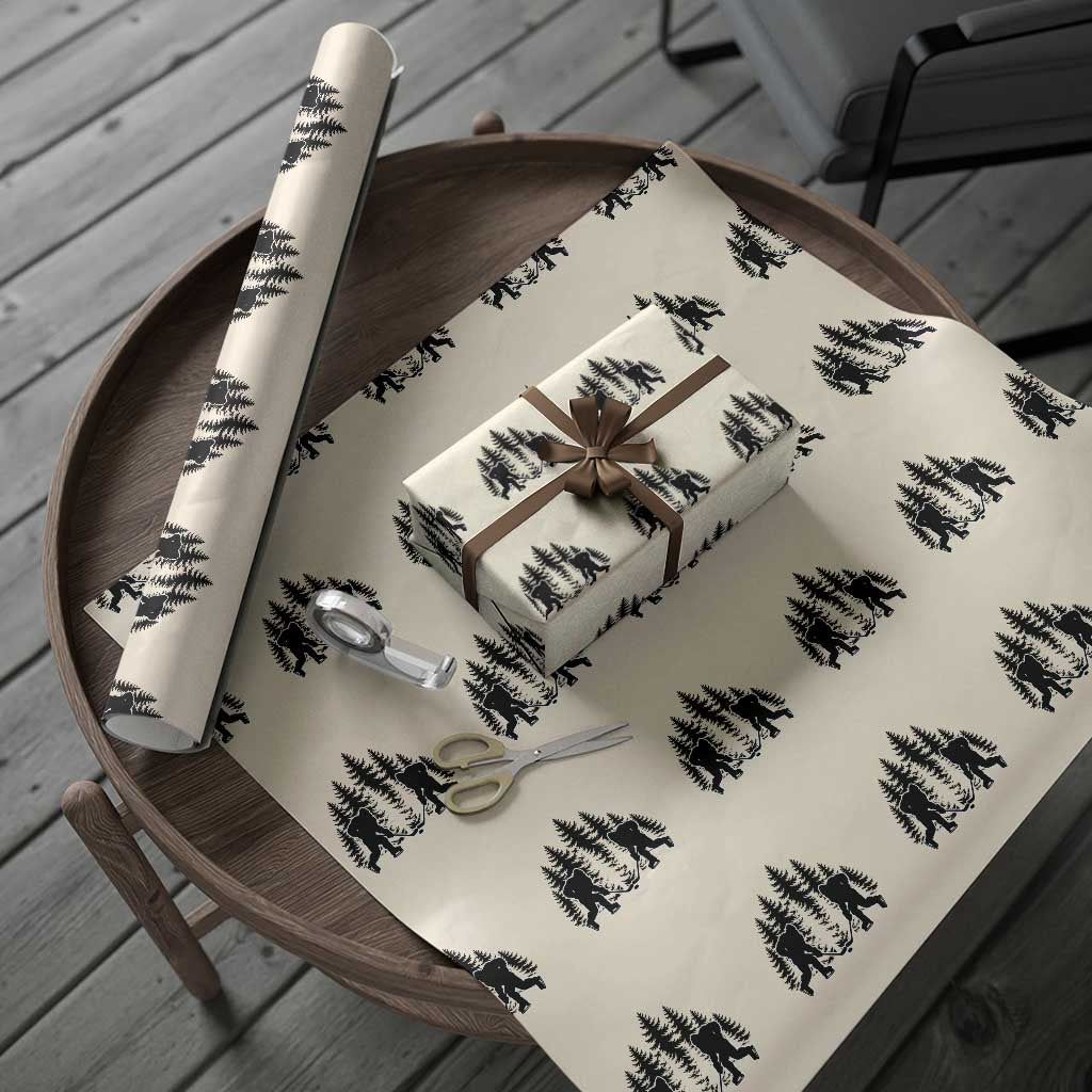 Funny Bigfoot Playing Ice Hockey Wrapping Paper Roll Cryptid Lover Gift - Wonder Print Shop