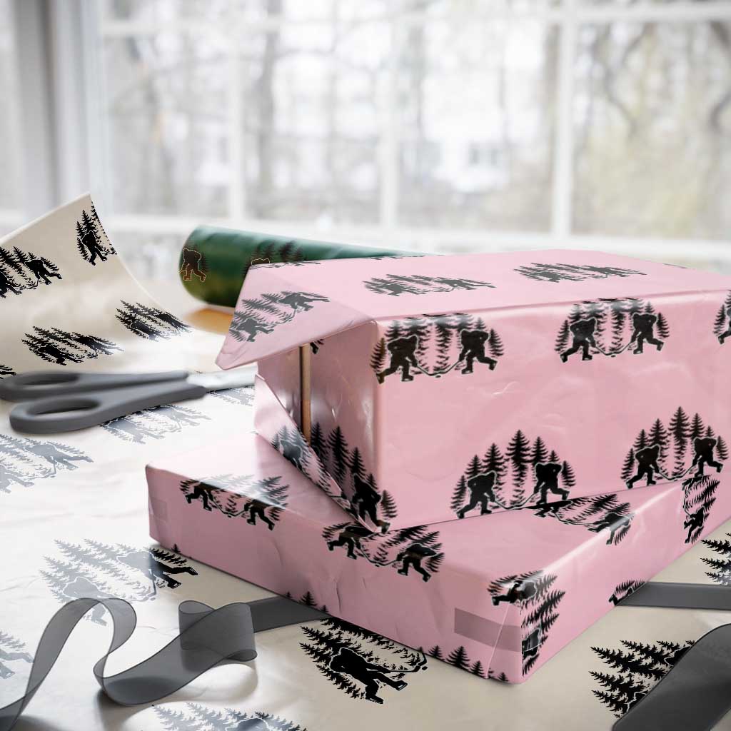 Funny Bigfoot Playing Ice Hockey Wrapping Paper Roll Cryptid Lover Gift - Wonder Print Shop