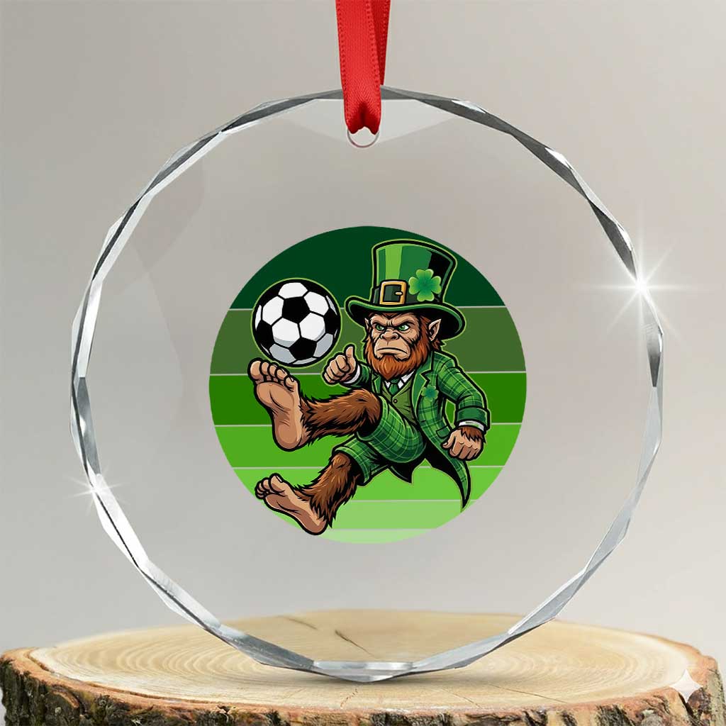 Funny Bigfoot Playing Soccer Crystal Glass Ornament St Patricks Day