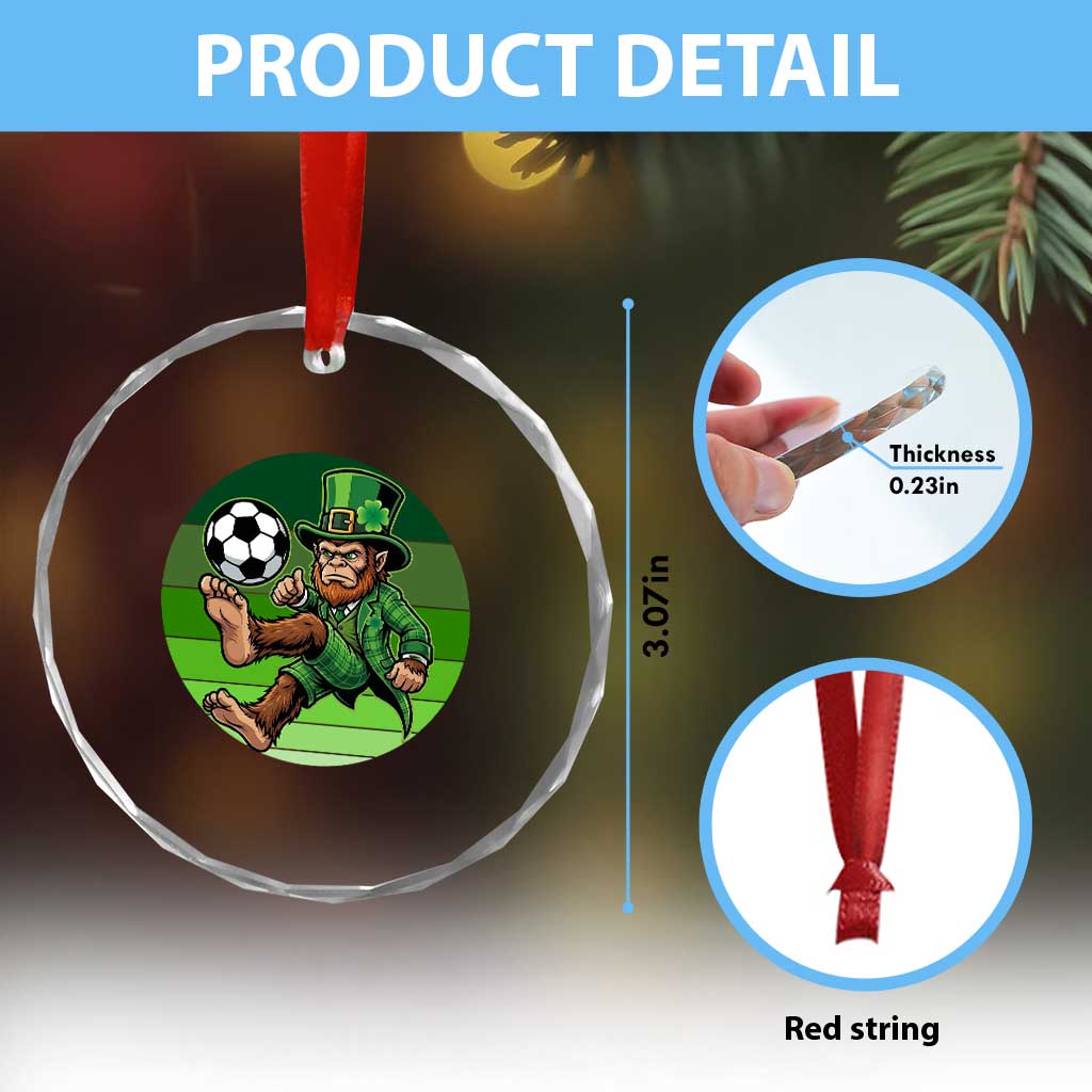 Funny Bigfoot Playing Soccer Crystal Glass Ornament St Patricks Day