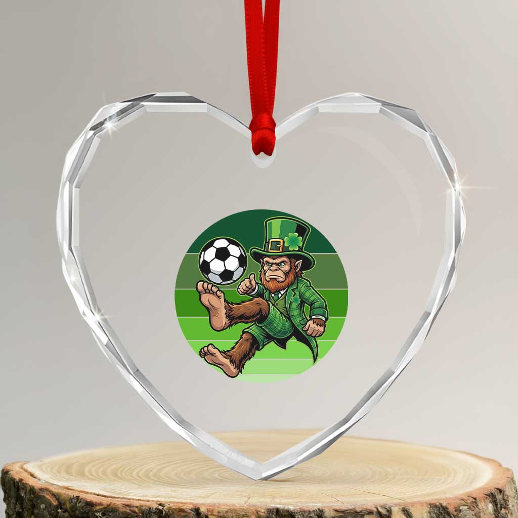Funny Bigfoot Playing Soccer Heart Crystal Glass Ornament St Patricks Day
