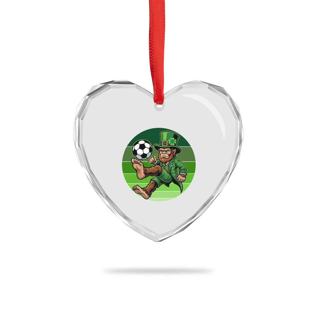 Funny Bigfoot Playing Soccer Heart Crystal Glass Ornament St Patricks Day