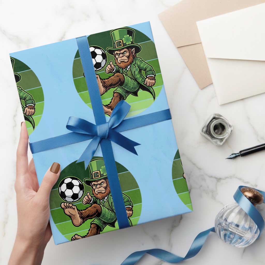 Funny Bigfoot Playing Soccer Wrapping Paper Roll St Patricks Day