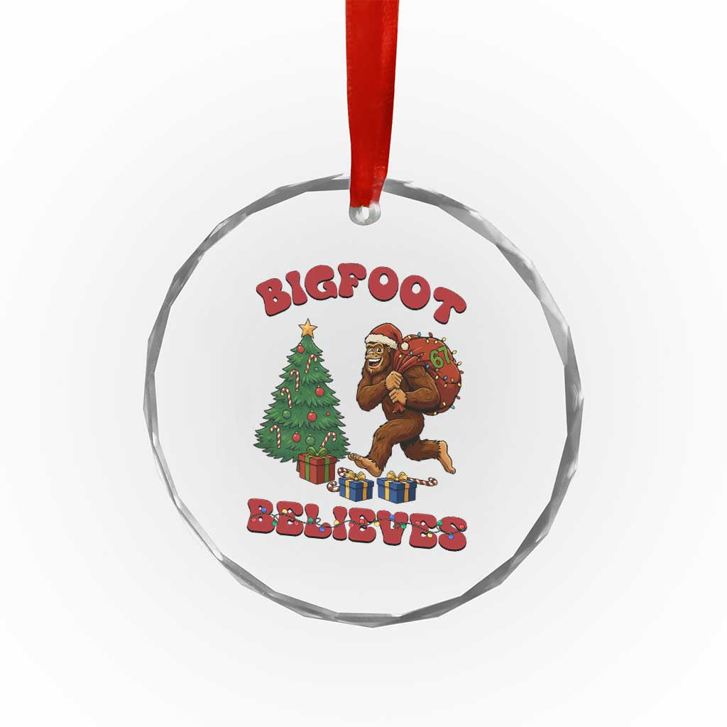 Funny Bigfoot Santa Believes Six Seven Meme Crystal Glass Ornament Trendy Gen Z Xmas Gift - Wonder Print Shop