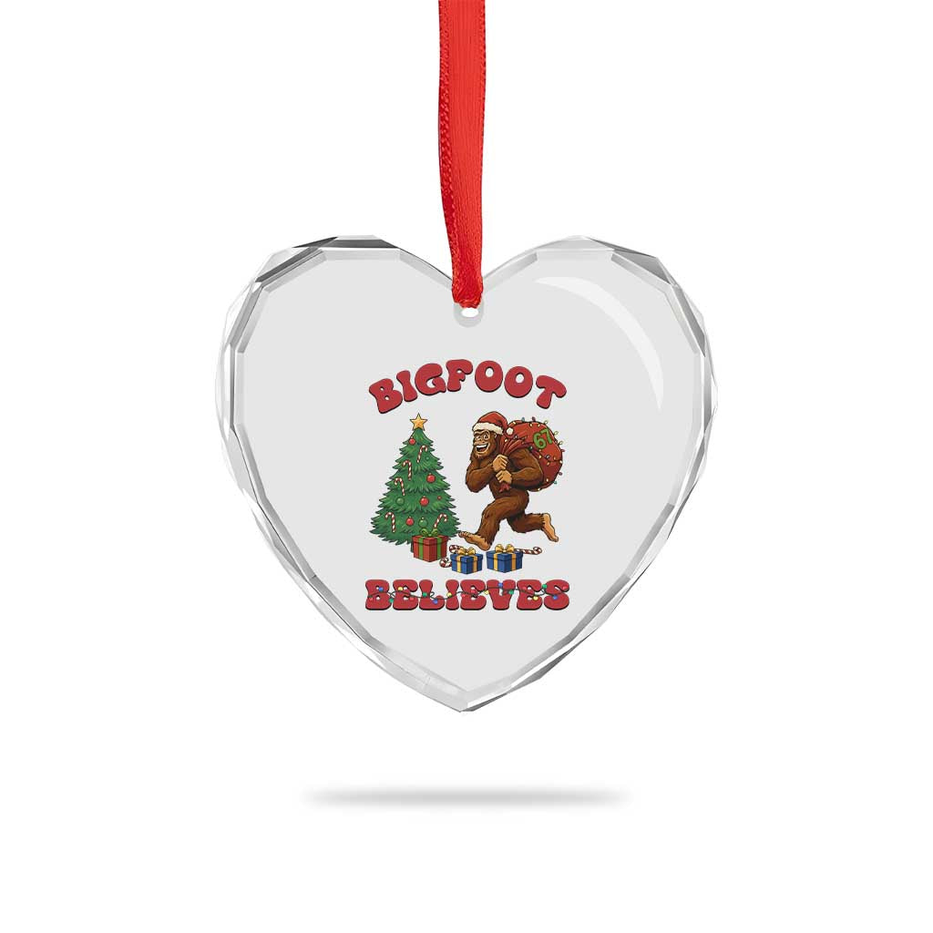 Funny Bigfoot Santa Believes Six Seven Meme Heart Crystal Glass Ornament Trendy Gen Z Xmas Gift - Wonder Print Shop