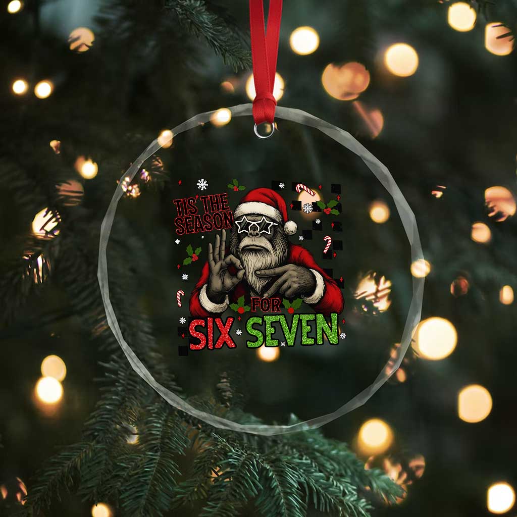 Funny Bigfoot Santa Tis The Season For Six Seven Meme Crystal Glass Ornament Christmas Gift - Wonder Print Shop