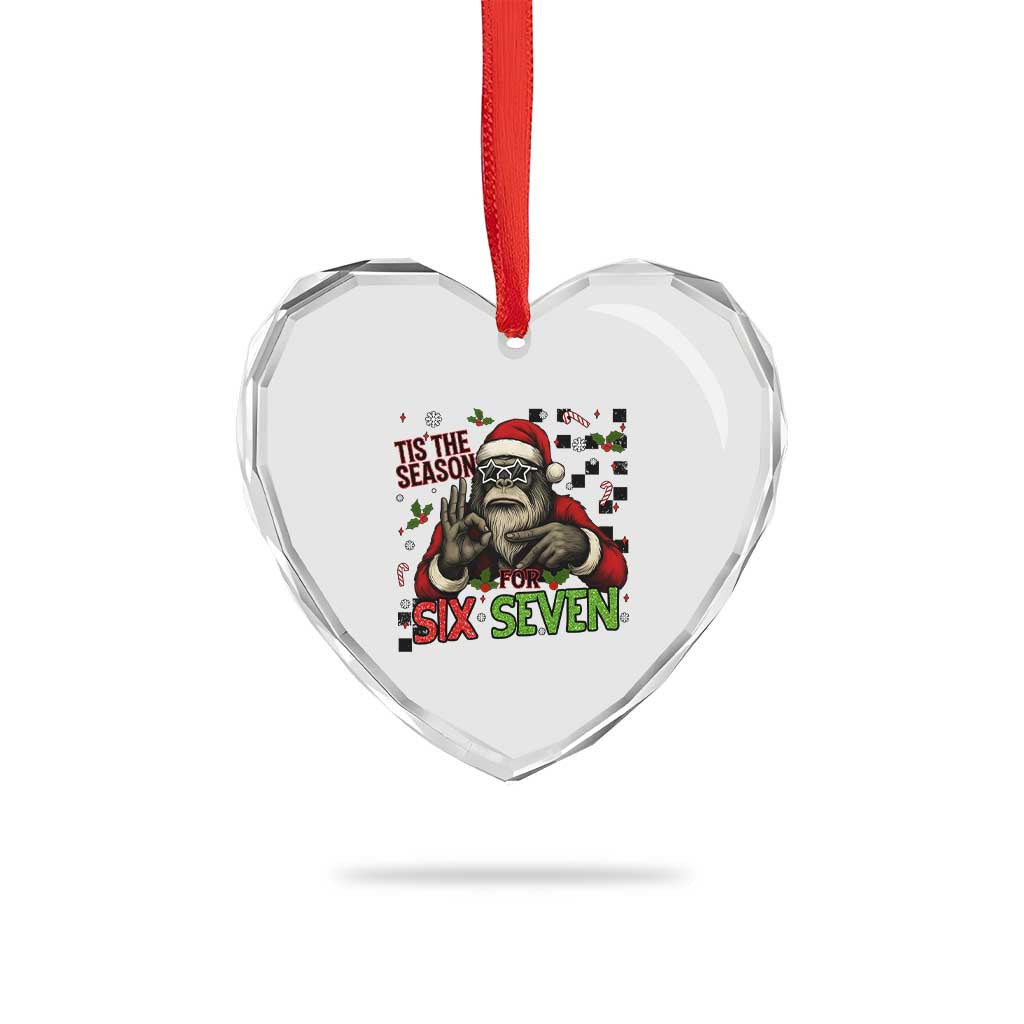 Funny Bigfoot Santa Tis The Season For Six Seven Meme Heart Crystal Glass Ornament Christmas Gift - Wonder Print Shop