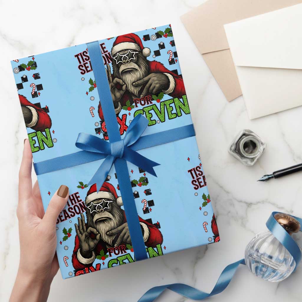 Funny Bigfoot Santa Tis The Season For Six Seven Meme Wrapping Paper Roll Christmas Gift - Wonder Print Shop