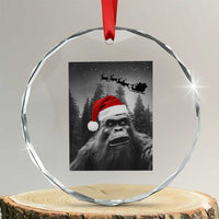 Funny Bigfoot Santas Sleigh Selfie Christmas Crystal Glass Ornament - Wonder Print Shop