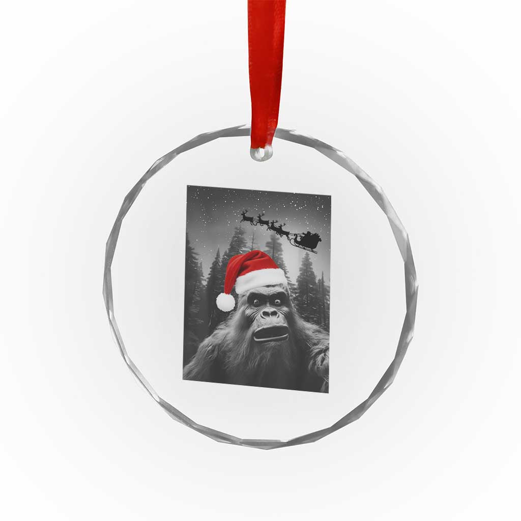 Funny Bigfoot Santas Sleigh Selfie Christmas Crystal Glass Ornament - Wonder Print Shop