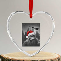 Funny Bigfoot Santas Sleigh Selfie Christmas Heart Crystal Glass Ornament - Wonder Print Shop