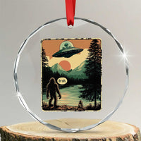 Funny Bigfoot Sasquatch Alien Spaceship UFO Introvert Bruh Crystal Glass Ornament - Wonder Print Shop