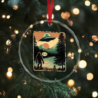Funny Bigfoot Sasquatch Alien Spaceship UFO Introvert Bruh Crystal Glass Ornament - Wonder Print Shop