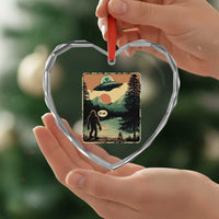Funny Bigfoot Sasquatch Alien Spaceship UFO Introvert Bruh Heart Crystal Glass Ornament - Wonder Print Shop