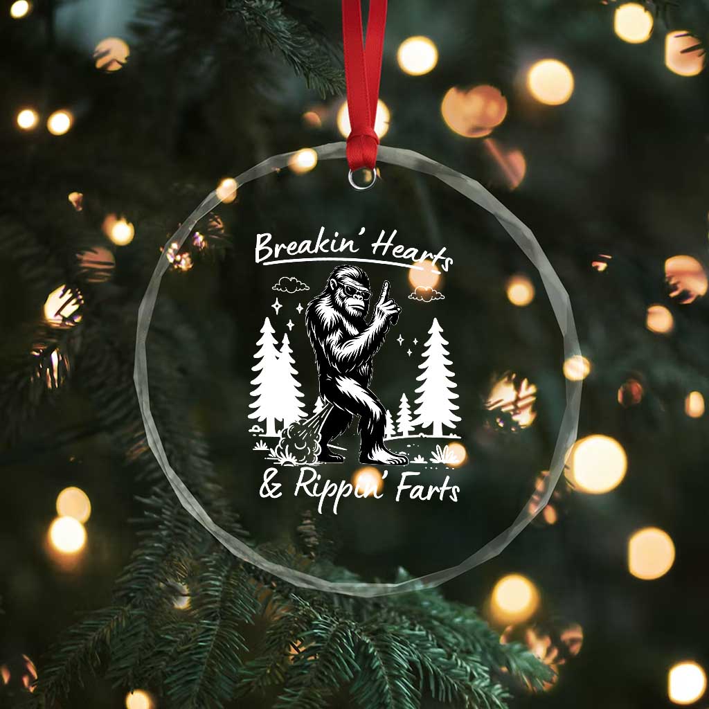 Funny Bigfoot Sasquatch Crystal Glass Ornament Breakin Hearts And Rippin Farts - Wonder Print Shop