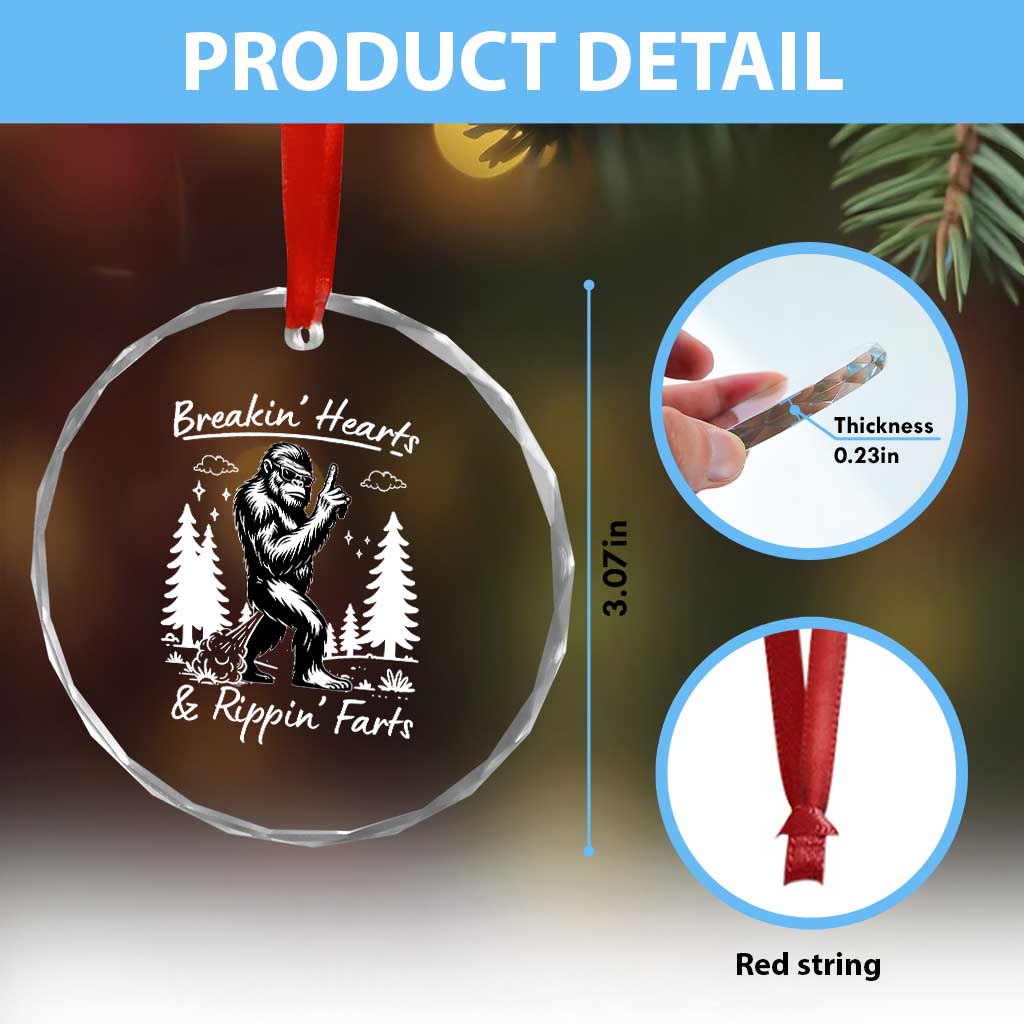 Funny Bigfoot Sasquatch Crystal Glass Ornament Breakin Hearts And Rippin Farts - Wonder Print Shop