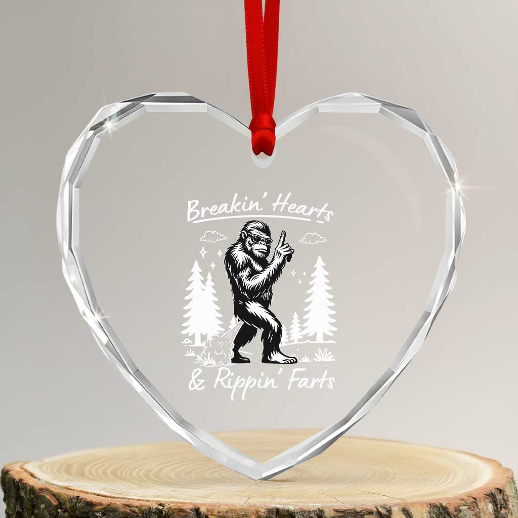 Funny Bigfoot Sasquatch Heart Crystal Glass Ornament Breakin Hearts And Rippin Farts - Wonder Print Shop