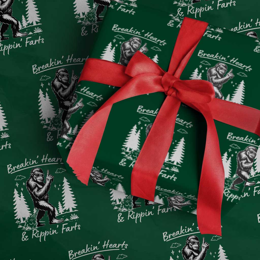 Funny Bigfoot Sasquatch Wrapping Paper Roll Breakin Hearts And Rippin Farts - Wonder Print Shop
