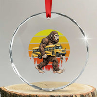 Funny Bigfoot School Bus Lover Crystal Glass Ornament Sasquatch Back To School Vintage Gift
