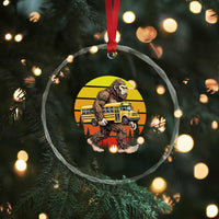 Funny Bigfoot School Bus Lover Crystal Glass Ornament Sasquatch Back To School Vintage Gift