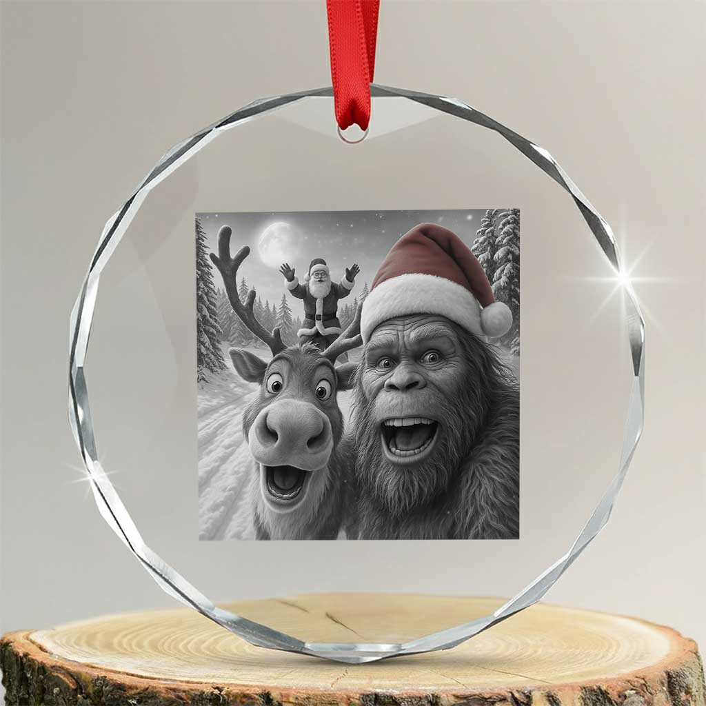 Funny Bigfoot Selfie Christmas Crystal Glass Ornament Santa Reindeer Sasquatch Xmas - Wonder Print Shop