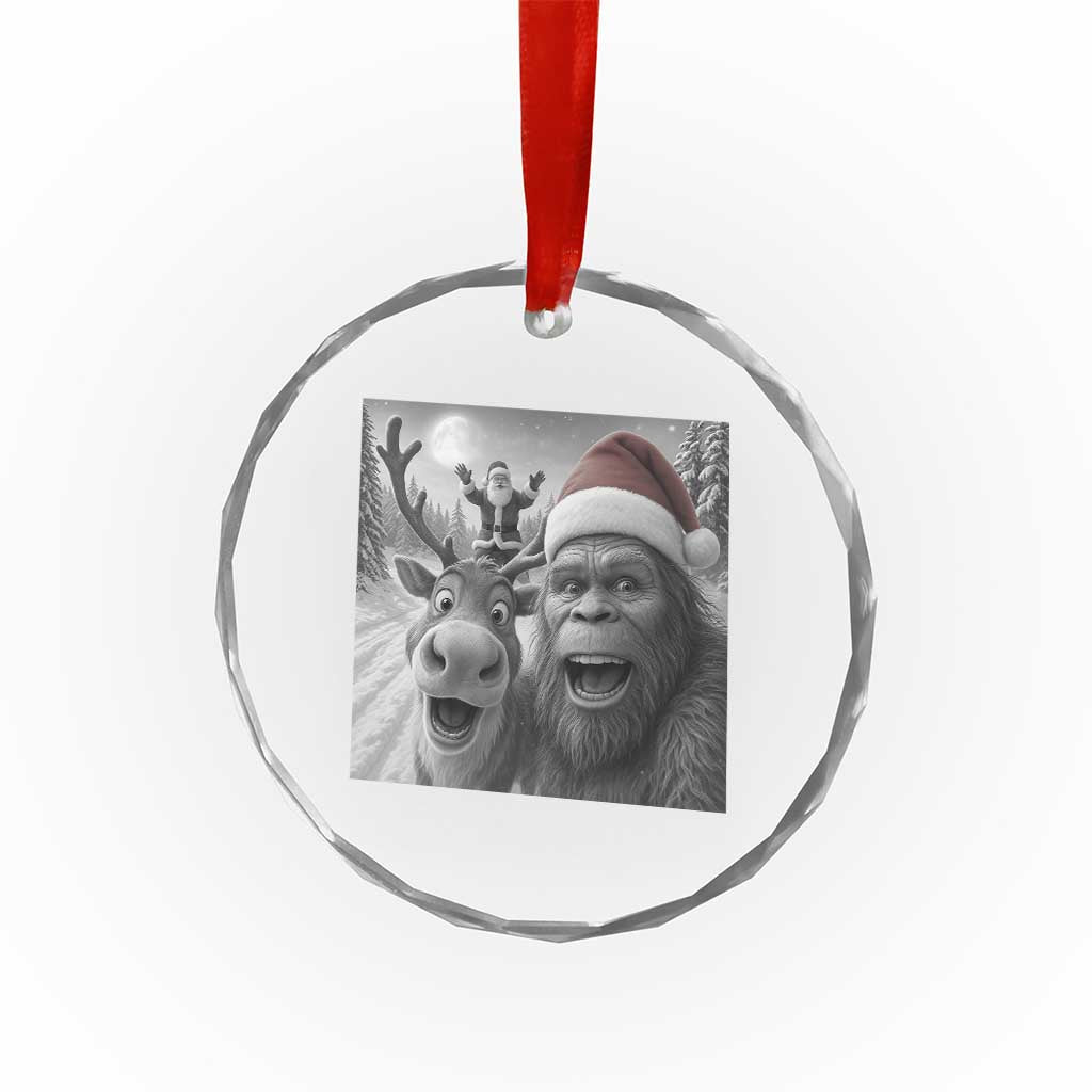 Funny Bigfoot Selfie Christmas Crystal Glass Ornament Santa Reindeer Sasquatch Xmas - Wonder Print Shop