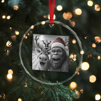 Funny Bigfoot Selfie Christmas Crystal Glass Ornament Santa Reindeer Sasquatch Xmas - Wonder Print Shop
