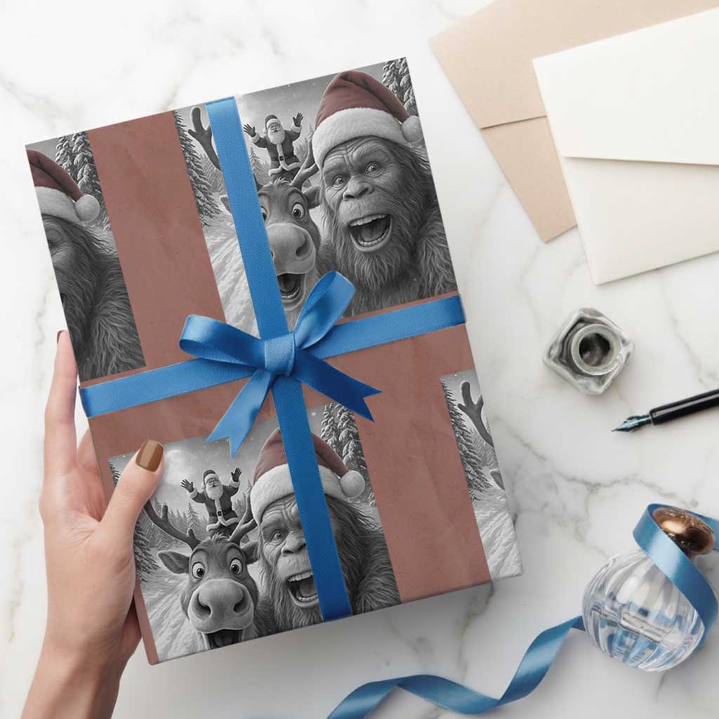 Funny Bigfoot Selfie Christmas Wrapping Paper Roll Santa Reindeer Sasquatch Xmas - Wonder Print Shop