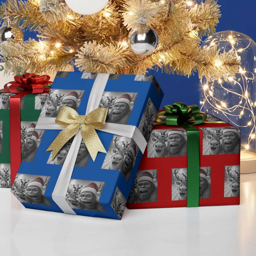 Funny Bigfoot Selfie Christmas Wrapping Paper Roll Santa Reindeer Sasquatch Xmas - Wonder Print Shop