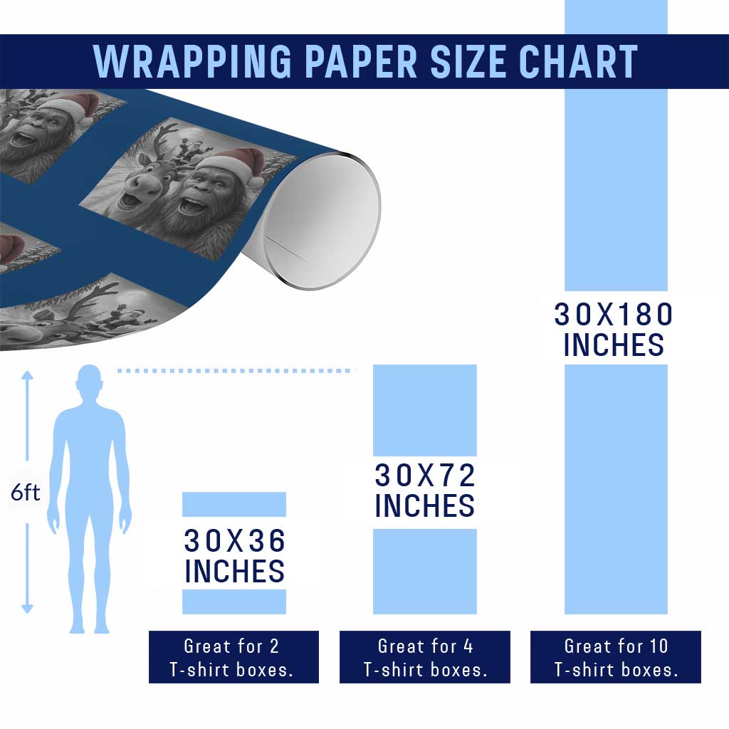 Funny Bigfoot Selfie Christmas Wrapping Paper Roll Santa Reindeer Sasquatch Xmas - Wonder Print Shop